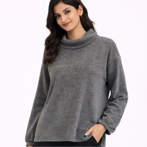 T by Talbots Gray Oversize Pullover Top Size S